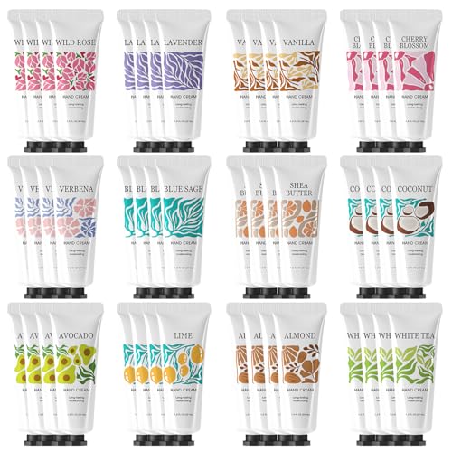BODY & EARTH # LOVE 48 Pack Natural Plant Fragrance Moisturizing Hand Cream for Dry Hands Hand Cream Gift Set For Women and Girls Hand Lotion Travel Size with Shea Butter Gifts for Women 48x1.0 oz