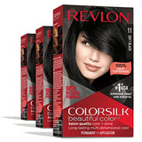 Revlon Permanent Hair Color, Permanent Hair Dye, Colorsilk with 100% Gray Coverage, Ammonia-Free, Keratin and Amino Acids, 11 Soft Black, 4.4 Oz (Pack of 3)