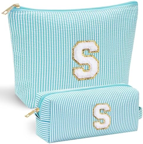 YOOLIFE Makeup Bag for Girls Teen Girl, 2 Pieces Monogram Make Up Bag | Makeup Pouch | Beauty Bag Personalized Friend Sister Wife Wedding Bride Stocking Stuffers for Girls Teen Daughter Sister S