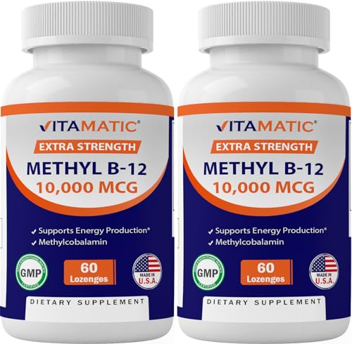 Vitamatic Methyl Vitamin B12 (Methylcobalamin) 10,000 mcg (10mg) 60 Lozenges - Superior Source of Vitamin B12 (2 Pack)