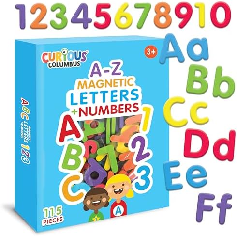 Curious Columbus Magnetic Letters and Numbers for Toddlers. Foam Alphabet Fridge Magnets and Numbers for Kid Learning. 123 ABC Toddler Magnets for Refrigerator