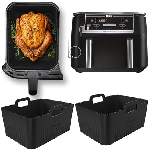 Premium Ninja 10 Quart DZ302, DZ550 & DZ401 Silicone Liners|0.1inch Liner Thickness & 0.3inch high Silicone Lines on Base|Specially Designed for Rectangular Ninja Dual Air Fryer 10Quart DZ550 (Black)