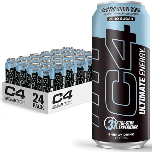 C4 Ultimate Sugar Free Energy Drink 16oz (Pack of 24) | Arctic Snow Cone | Pre Workout Performance Drink with No Artificial Colors or Dyes