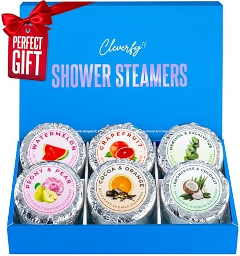 Cleverfy Shower Steamers Aromatherapy - Compact Variety Pack of 6 Shower Bombs with Essential Oils. Self Care Birthday Gifts for Women and Valentines Day Gifts for Her and Him. Blue Set