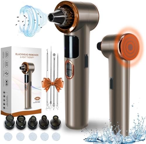 2 in 1 Blackhead Remover Pore Vacuum, Blackhead Vacuum Extractor with Heating Mode, Facial Pore Cleaner Electric, Whitehead Remover Tool-9 Suction Power, 5 Probes Blackhead Vacuum Kit for Women & Men