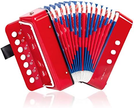Button Accordion, Horse 10 Keys Control Kids Accordion Musical Instruments for Kids Children Beginners Lightweight and Environmentally-friendly (Red)