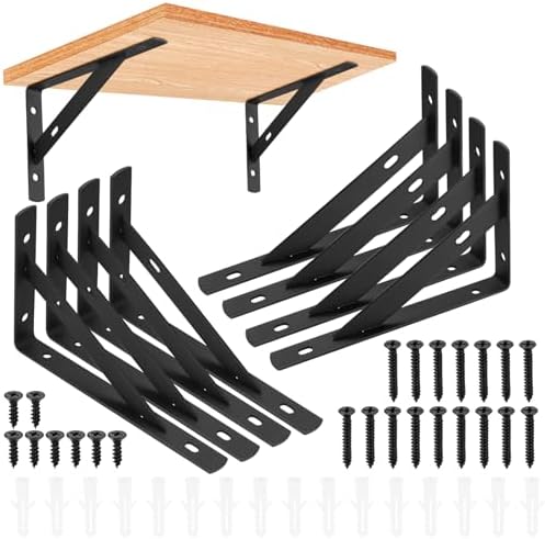 8 Pcs Heavy Duty Shelf Brackets, Floating Metal Shelf Brackets, Metal Wall Mount L Shaped Shelves Support Angle Brackets for Heavy Duty Floating Shelves Shelf Brackets (3.7 inch x 6 inch)