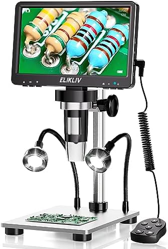 Elikliv 7'' LCD Digital Microscope 1200X, 1080P Coin Microscope with 12MP Camera Sensor, 10 LED Lights - Microscope for Adults, Windows/Mac OS Compatible, Model EDM9