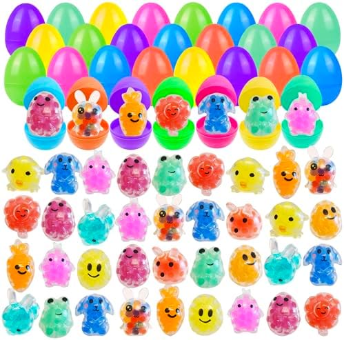 36 Pack Prefilled Easter Eggs with Squishy Toys Inside Bright Colorful Easter Eggs Filled with Easter Fidget Toys Great for Adult Easter Basket Stuffers Egg Fillers Party Favors