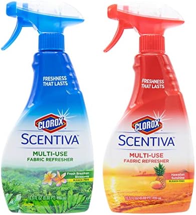 Clorox Scentiva Multi-Use Fabric Refresher Spray Bundle, Hawaiian Sunshine & Fresh Brazilian Blossoms, 16.9 Fl Oz Each - Fabric Freshening Spray, Fabric Deodorizer - Long Lasting Freshness