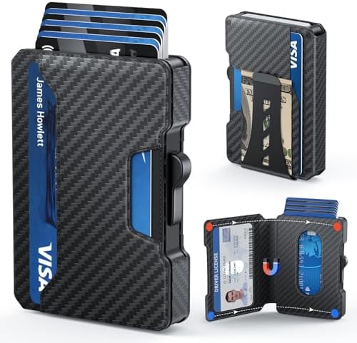 Slim Wallet for Men - Minimalist Mens Wallet with Money Clip, Aluminum Pop Up Card Case and Leather Slots Credit Card Holder RFID Blocking Wallet for Men with Gift Box