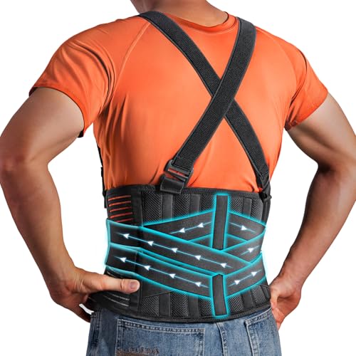 Work Back Brace with Removable Suspender Straps, Lumbar Posture Corrector for Heavy Lifting Safety Protector, Back Support Belt for Men Women in Moving, Construction and Warehouse Jobs X-Large