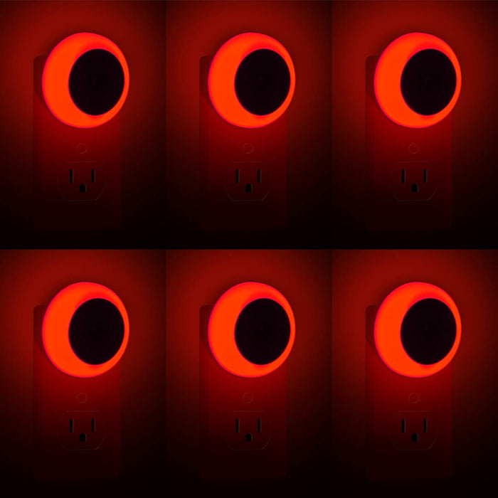 KINUR 6 Pack Red LED Plug into Wall with Dusk to Dawn sensors Plug in Night Lights for Kids Room, Bedroom, Bathroom, Baby Nursery,Stair Lights, Hallway Light