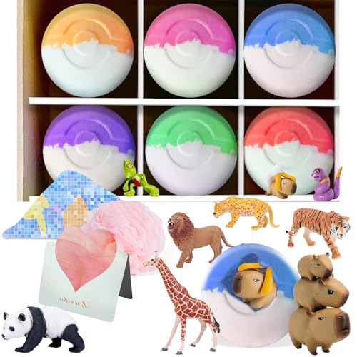 Bath Bombs for Kids: XXL Bath Bombs with Surprise Inside, Organic Bath Bombs Rich in Natural Essential Oils, Kids Bath Bombs Set for Dry Skin Moisturize, Gifts Card for Kids (6 Pcs,5OZ)