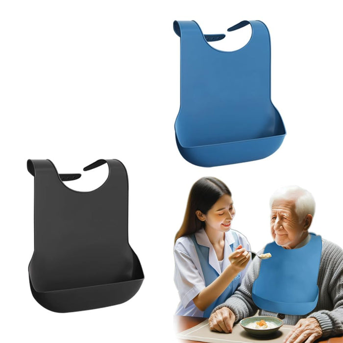 2-Pack Elderly Friendly Adult Bibs Waterproof Comfortable Silicone Reusable Washable Ideal for Men Women Unisex Adult Bibs for Meals Seniors Caregivers Home Use Baberos para Adultos(Blue, Gray)