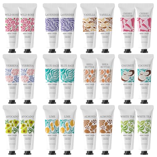 BODY & EARTH # LOVE 24 Pack Hand Cream Gift Set, Scented Hand Lotion for Dry Cracked Hands, Travel Size Lotion Mini Hand Lotion Bulk Gift Sets For Mother's Day Valentine's Day Christmas 24x1.0 oz