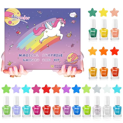 Kids Nail Polish - 18 Color Non Toxic Nail Polish for Kids Quick Dry Peel-Off Water Based Toddler Nail Polish, Rainbow Colors Gifts Nail Polish Kids for Ages 3+