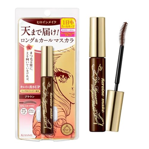 HEROINE MAKE by KISSME Long & Curl Up | Waterproof Mascara Brown, Lengthening & Volume Fiber Tubing Mascara Makeup, WP 02 Brown