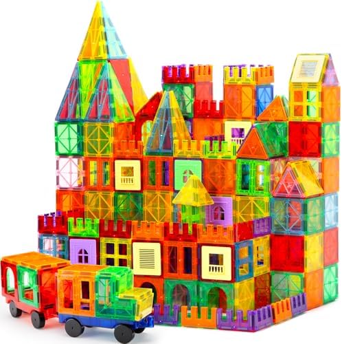 Magnetic Tiles,104PCS Magnetic Building Tiles for Kids, Educational Magnetic Stacking Blocks, Magnets Construction Toys, Christmas Toy Gift for Toddlers,Kids Boys and Girls 3 4 5 6 7 8 9+Year