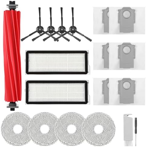 Accessories Replacement Kit for Roborock Q Revo S, Qevo Pro, Qrevo Plus Robot Vacuum, 1 Main Brush, 4 Mop Cloth, 2 HEPA Filter, 4 Black Side Brushes, 6 Dust Bag, 1 Cleaning Tool - 18 Pcs
