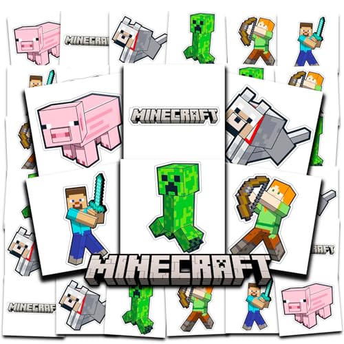 Minecraft Tattoos Party Favors Bundle ~ 72 Perforated Individual 2" x 2" Minecraft Temporary Tattoos for Kids Boys Girls (Minecraft Party Supplies)