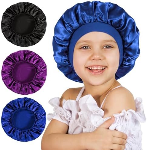 3 Pcs Bonnet for Kids, Kids Bonnets for Girls, Satin Silk Hair Bonnet for Sleeping, Soft Wide Band Sleep Cap