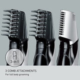 Panasonic Body Hair Trimmer for Men, Cordless Waterproof Design, V-Shaped Trimmer Head with 3 Comb Attachments for Gentle, Full Body Grooming, ER-GK60-S (Silver)