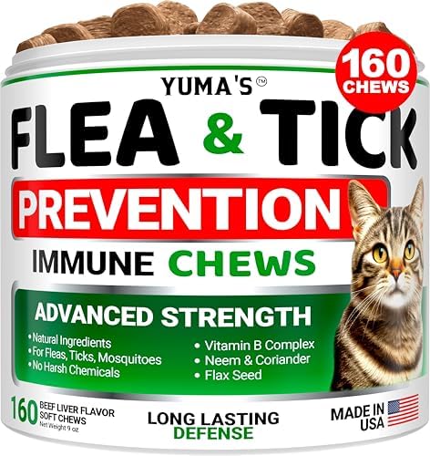 Flea Treatment for Cats - Flea and Tick Prevention for Cats - 160 Soft Treats - Natural Oral Supplement Pills for Kittens - All Breeds & Ages - Made in USA