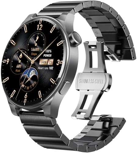 TOZO AMOLED S5 Smart Watch (Answer/Make Calls), 1.43’’ HD Screen for Men Women 100+ Sport Modes Fitness Watchs with Blood Oxygen/Sleep/Heart Rate Monitor, IP68 Waterproof, Stainless Steel Band