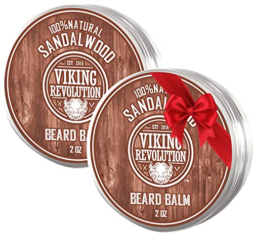 Viking Revolution Sandalwood Beard Balm - Beard Butter with Argan Oil, Beard Softener for Men with Jojoba Oil - Beard Moisturizer for Men with Beeswax - Beard Wax for Men (2oz, 2 Pack)