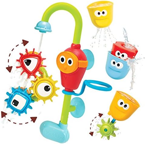 Yookidoo Bay Bath Toddler Toys (Ages 1-3) - 3 Stackable Cups, Spinning Gears, Hose & Spout for Water Play - Mold Free - Suction Cups Attach to Any Bath Tub or Shower - Spin N Sort Spout Pro