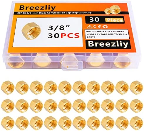 30PCS 3/8-Inch Brass Compression Cap Stop Valve Cap,Brass Compression Fitting