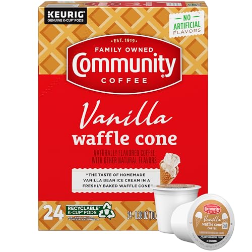 Community Coffee Vanilla Waffle Cone, Ice Cream Flavored 24 Count Coffee Pods, Compatible with Keurig 2.0 K-Cup Brewers, 24 Count (Pack of 1)