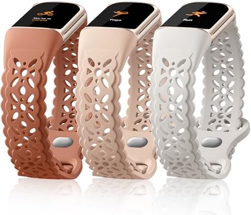 Maledan Floral Lace Band Compatible for Fitbit Charge 6 Bands and Fitbit Charge 5 Bands Women, Cute Soft Lilac Flower Pattern Hollow-out Sport Watch Strap for Fitbit Charge 5/ Charge 6 Fitness Tracker