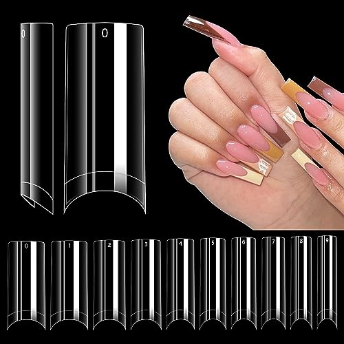 LIONVISON 500PCS No C Curve Nail Tips, Long Square Nail Tips 10 Sizes Half Cover Artificial Nails Straight Square French Clear Fake Nail Tips for Acrylic Nails Professional for Nail Art Salon