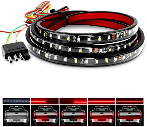 Nilight 60" Truck Tailgate Light Bar 108 LED Single Row Light Strip with Red Running Brake Lights Turn Signal White Reverse Light, 2 Years Warranty