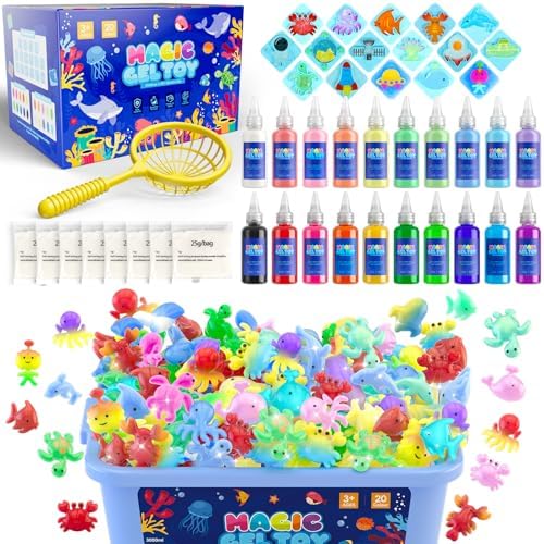 Flooyes Magic Gel Elf Water Toy Kit, Handmade Aqua Water Fairy Gels Set, Creative Squishy Maker Toy with 20 Magic Gel and 16 Shape Molds, Birthday Gifts Crafts&Art DIY Kit, Make Your Own Squishies