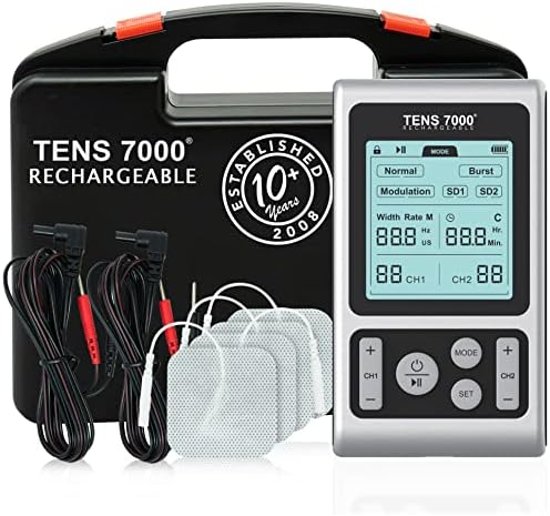 TENS 7000 Rechargeable TENS Unit Muscle Stimulator and Pain Relief Device - Advanced TENS Machine for Effective Back Pain Relief, Nerve Pain Relief, Muscle Pain Relief