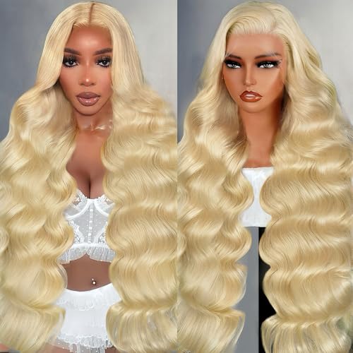 32 Inch 613 Lace Front Wig Human Hair 200 Density Blonde Wig Human Hair 613 HD Lace Frontal Wig 13x6 Blonde Body Wave Lace Front Wigs Human Hair Pre Plucked Blonde Human Hair Lace Front Wig