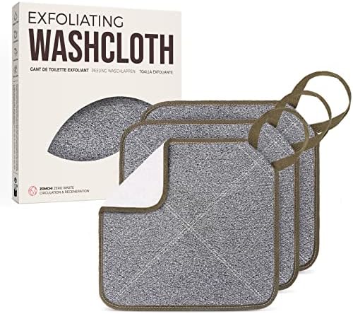 ZOMCHI 3 Pack Exfoliating Washcloth, Premium Facial and Body Wash Cloths with Softness and Scrubbing Two Sides, Bath Cloths for Women and Men (Smoke)