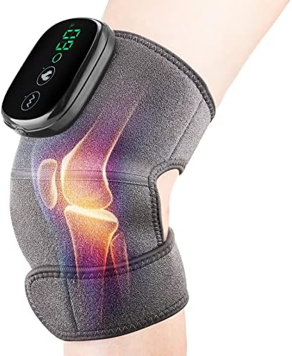 Cordless Knee Massager with Heat Vibration, Electric Heated Knee Brace Shoulder Heating Pads Elbow Wrap for Pain Relief (Pack of 1 Grey)