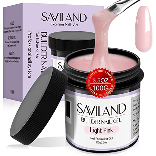SAVILAND 100 G Builder Nail Gel - 3.5 oz Light Pink Hard Gel for Nails Large Capacity Nail Strengthen Gel for Nail Extension Nail Art Manicure Starter U V Nail Gel for Professional Nail Salon Home DIY