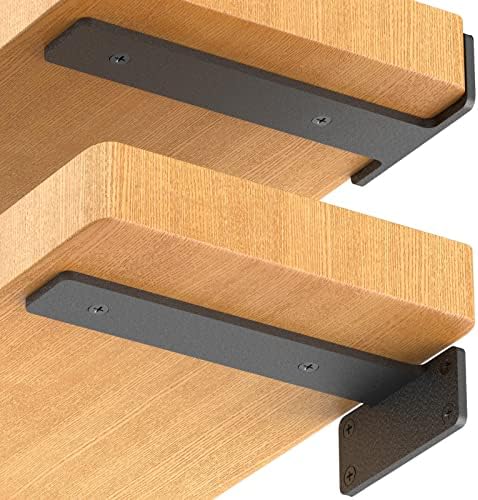 4 Pack Floating Shelf Brackets, 6 Inch Heavy Duty Industrial Shelf Bracket, Black Metal L Brackets for Shelves Support DIY(1/5 Inch Thicked)