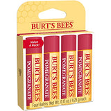 Burt's Bees Lip Balm, Moisturizing Lip Care, for All Day Hydration, 100% Natural, Pomegranate with Beeswax & Fruit Extracts (4 Pack)