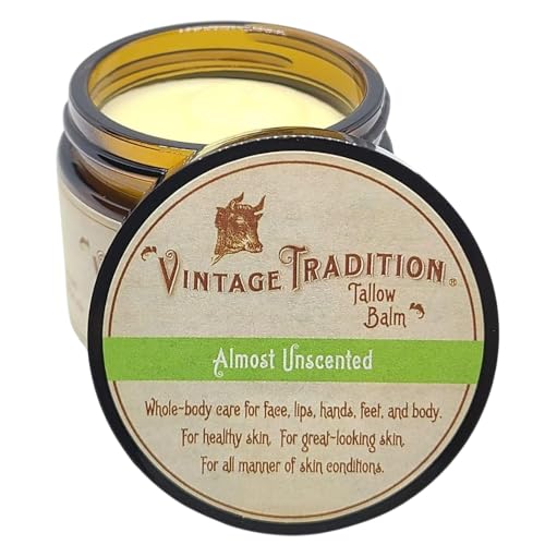 Vintage Tradition Beef Tallow All Purpose Balm – Healing, Hydrating Mild Scent Skin Care Salve Replaces Body Lotion, Hand Cream, More – Essential Oil, Olive Oil, and Grass-Fed Tallow, 2 fl. oz.