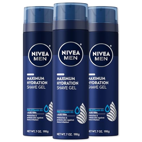 NIVEA MEN Maximum Hydration Shave Gel with Aloe Vera and Provitamin B5, Shaving Gel for Men, 3 Pack of 7 Oz Cans