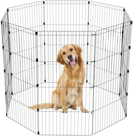 IRIS USA Metal Dog Playpen, 8-Panel 48" Pet Playpen, Puppy Playpen, Indoor/Outdoor Dog Fence, 58 x 58 x 48, Foldable, Customizable, Black