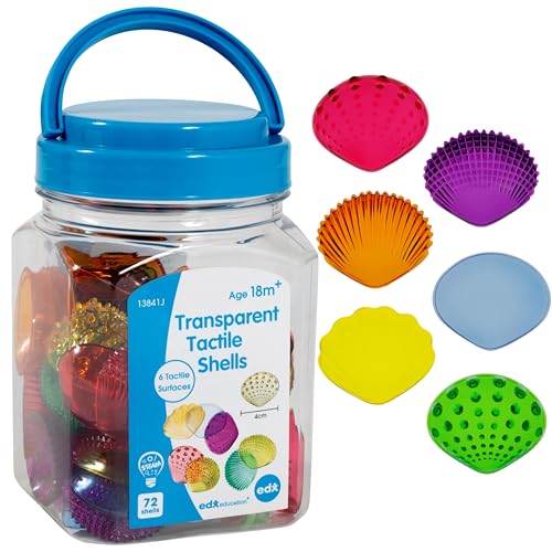 edxeducation-13841 Tactile Shells - Set of 72 - Translucent - 6 Textures and Colors - Ages 18m+ - Explore STEM concepts via Light Panels and Sensory Bins