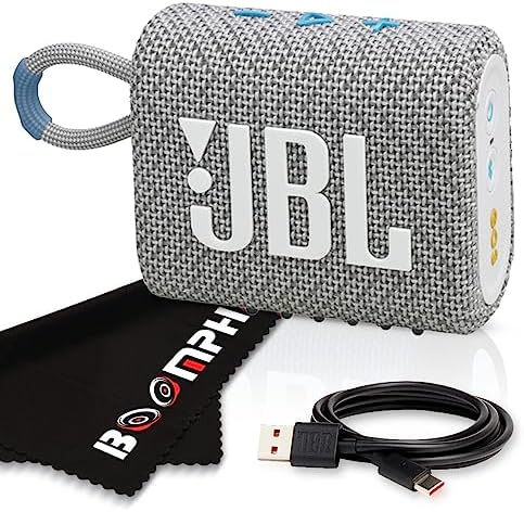 JBL Go 3 Portable Bluetooth Wireless Speaker, IP67 Waterproof and Dustproof Built-in Battery - Eco White- Boomph's Comprehensive Ultimate Performance Cloth Solution for Your On-The-Go Sound Experience
