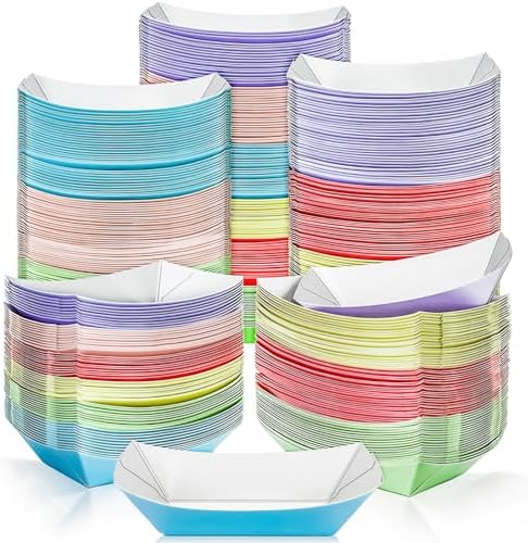 MotBach 180 Pack 1/2 Lb Colorful Paper Food Boat Trays Disposable Small Paper Boats, Mini Kraft Food Trays Colored Paper Food Serving Tray Boats for Snack Taco Dessert Fries Popcorn Nacho